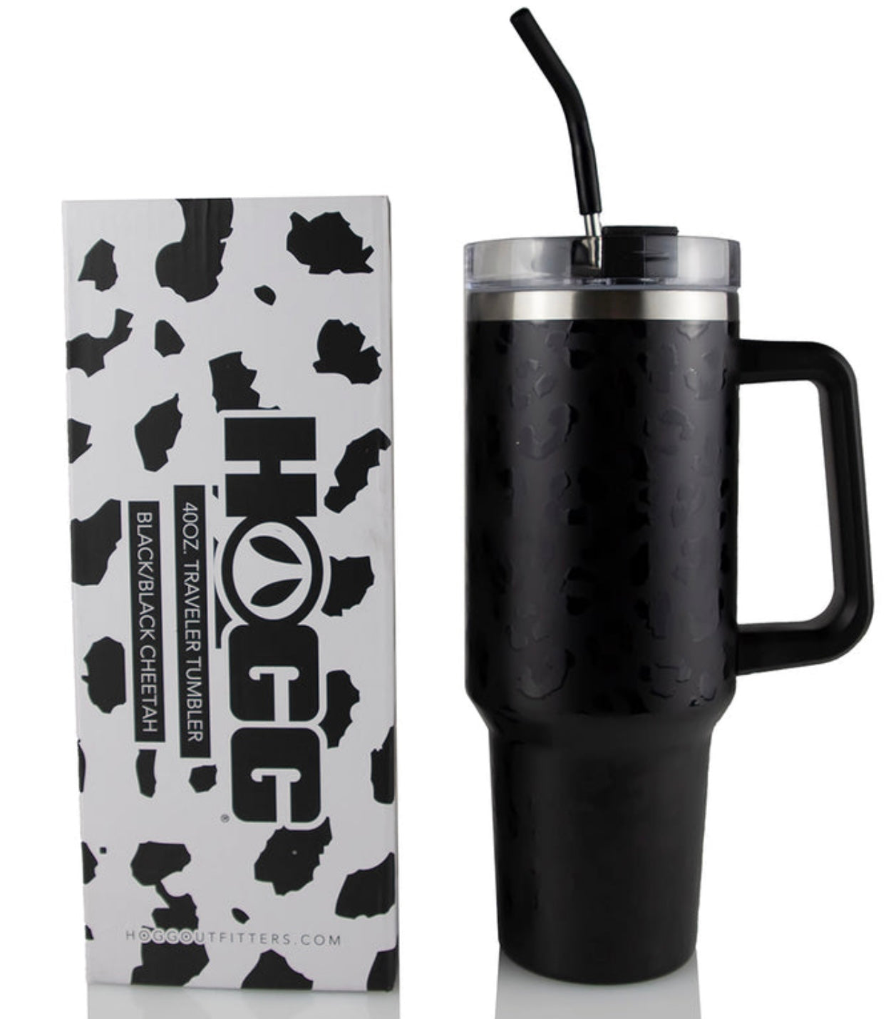 40oz Powder Coated cheetah black Travelers Tumbler
