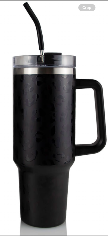 40oz Powder Coated cheetah black, purple, hot pink, Teal Travelers Tumbler
