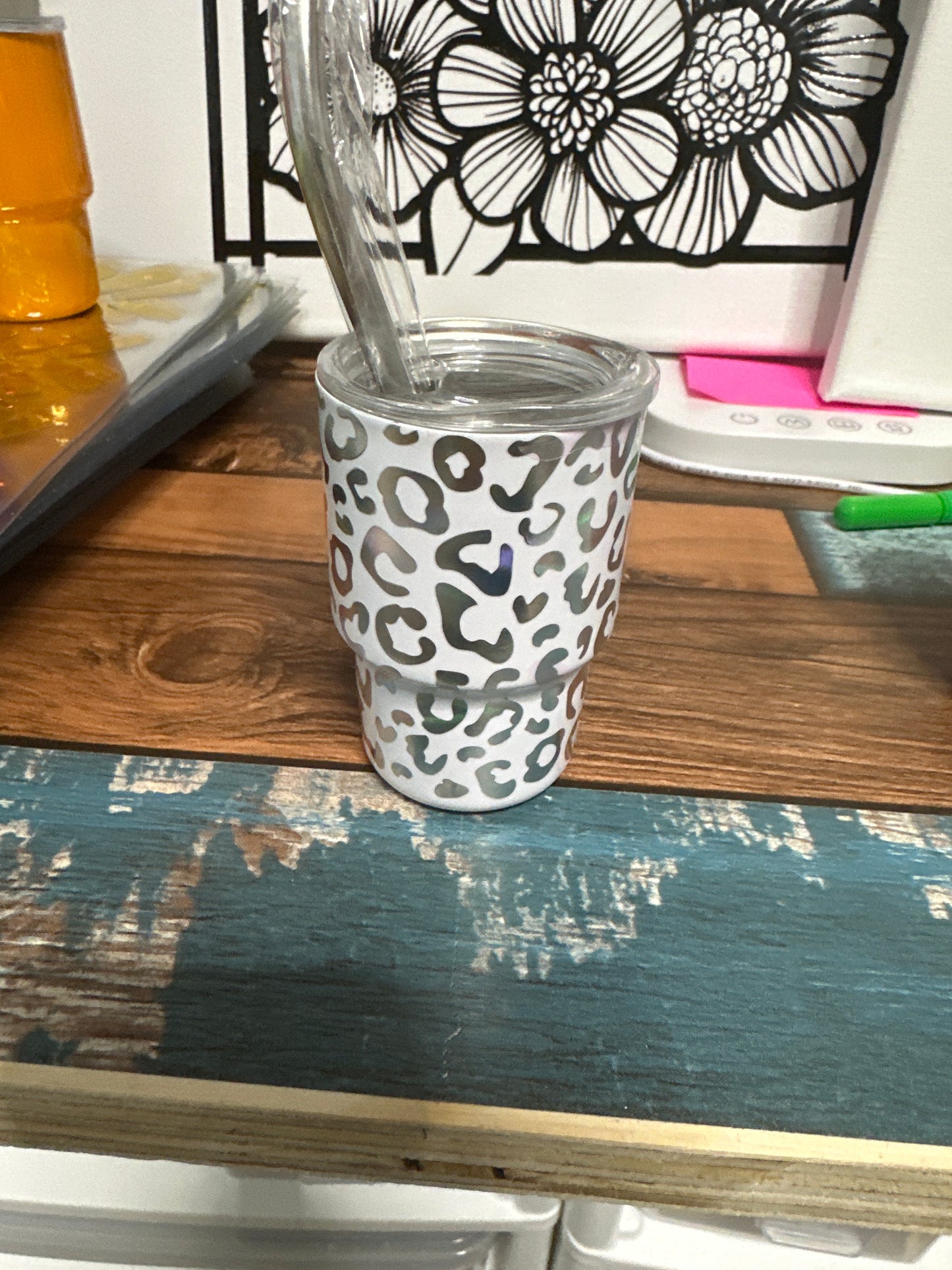 Mini white leopard white tumber