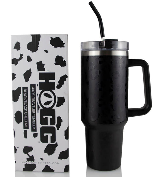 40oz Powder Coated cheetah black, purple, hot pink, Teal Travelers Tumbler