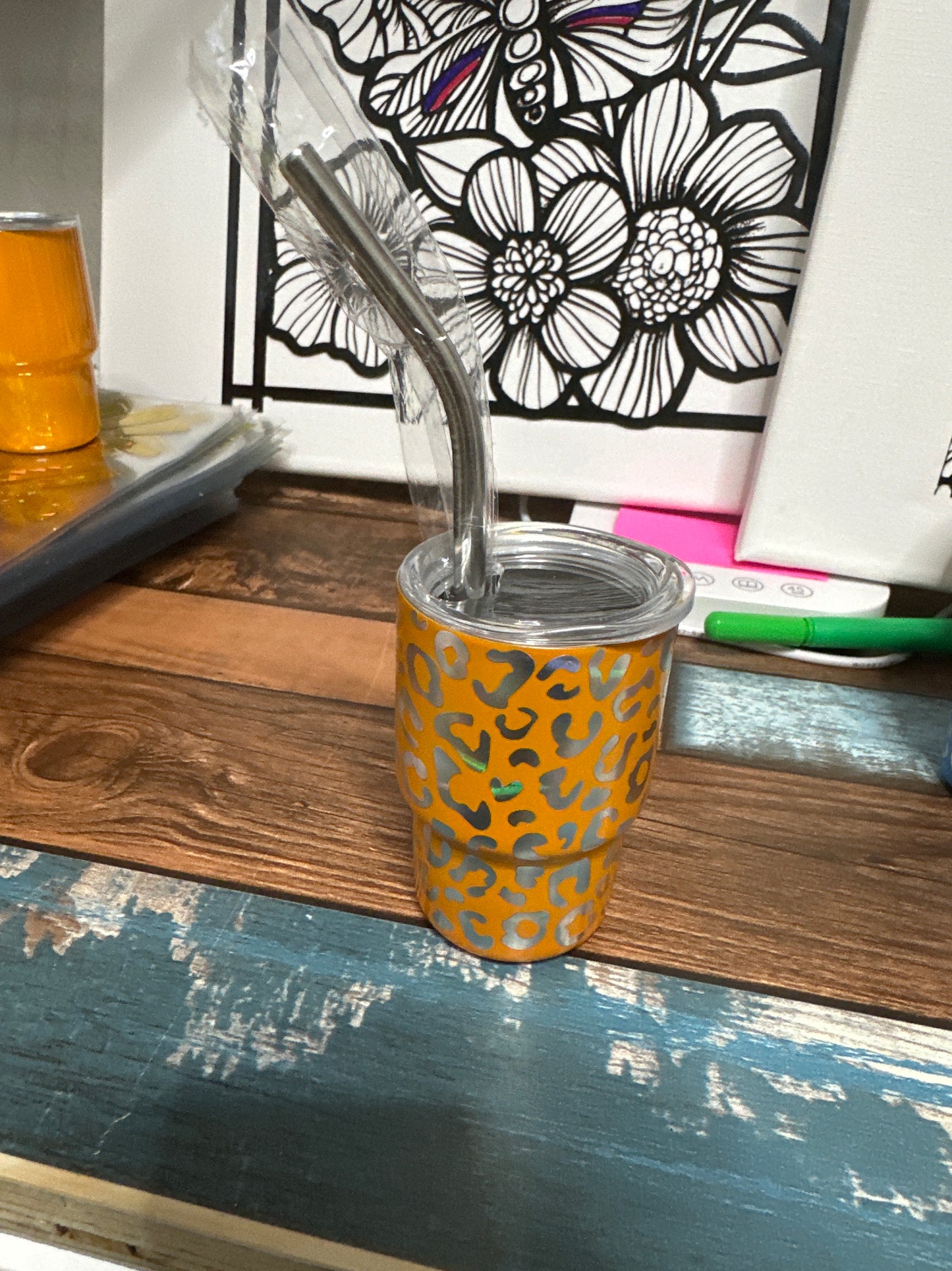 Mini Orange  leopard tumbler