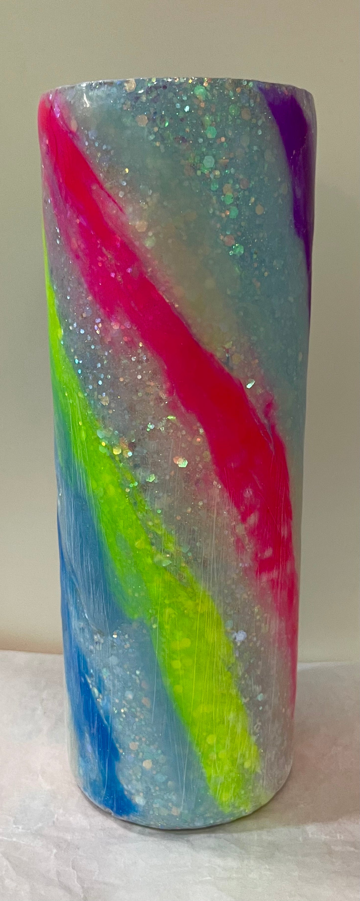 20oz pink Milky Way Glitter skinny straight Tumbler. Custom order